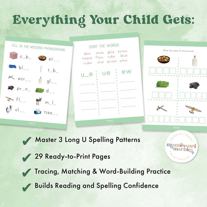 Montessori Green Series Long "U" Workbook