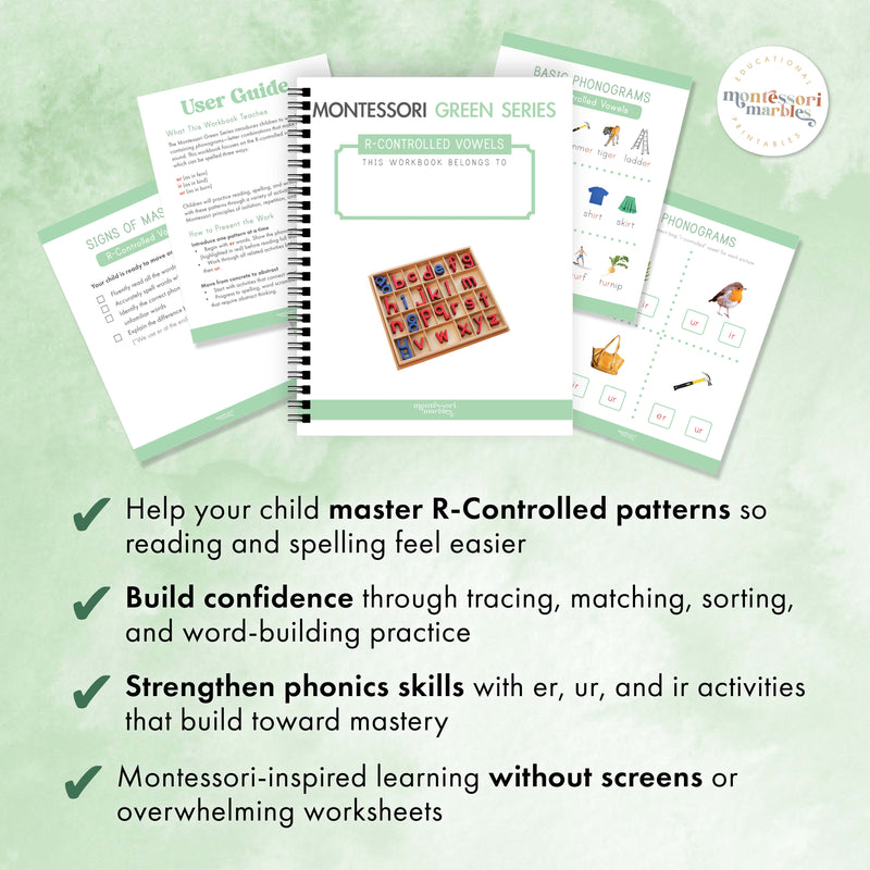 Montessori Green Series R-Controlled Vowels Workbook