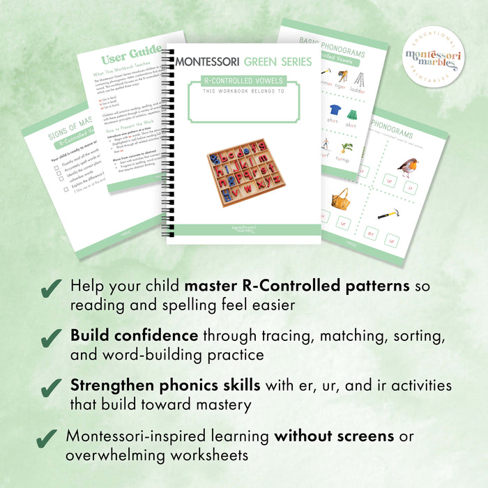 Montessori Green Series R-Controlled Vowels Workbook