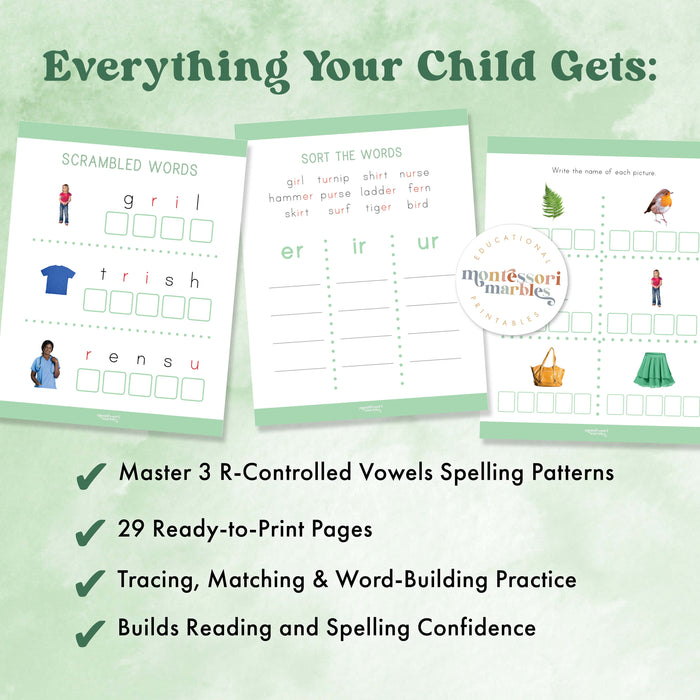 Montessori Green Series R-Controlled Vowels Workbook
