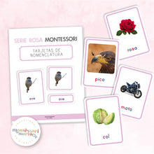 Load image into Gallery viewer, Montessori Serie Rosa Tarjetas de Nomenclatura
