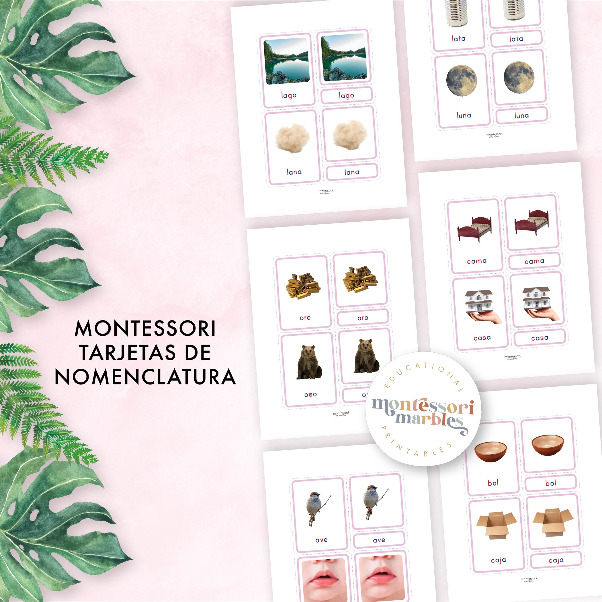 Tarjetas Montessori Serie Rosa | Español Edades 4-6 — Montessori Marbles