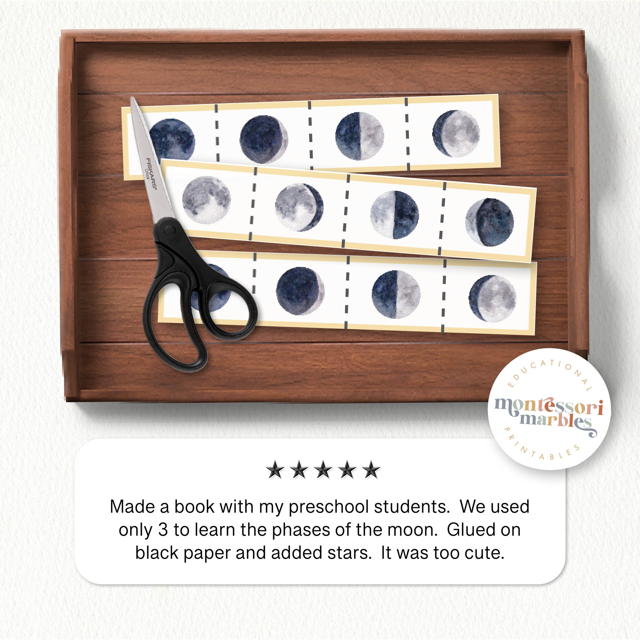 Moon Phases Cutting Strips | Montessori Outer Space Printable Activity ...