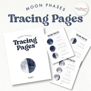 Moon phases tracing practice pages for handwriting skill development