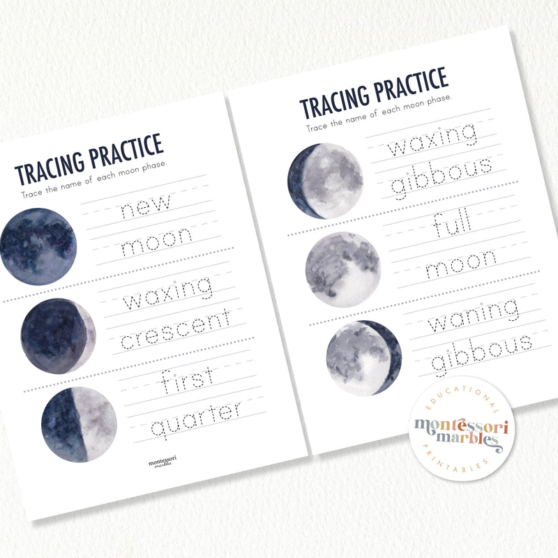 Moon Phases Tracing Pages