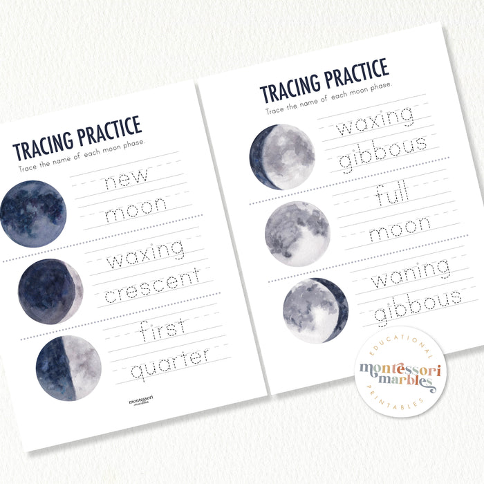 Moon Phases Tracing Pages