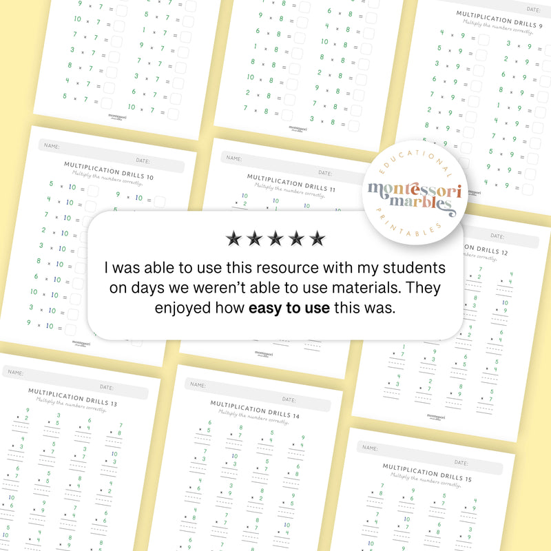 Multiplication Drills Workbook Level 1