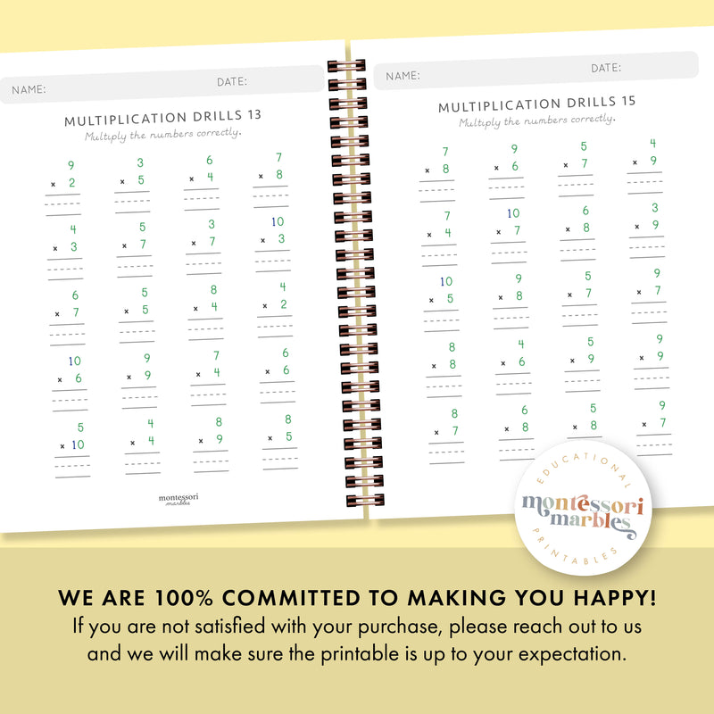 Multiplication Drills Workbook Level 1