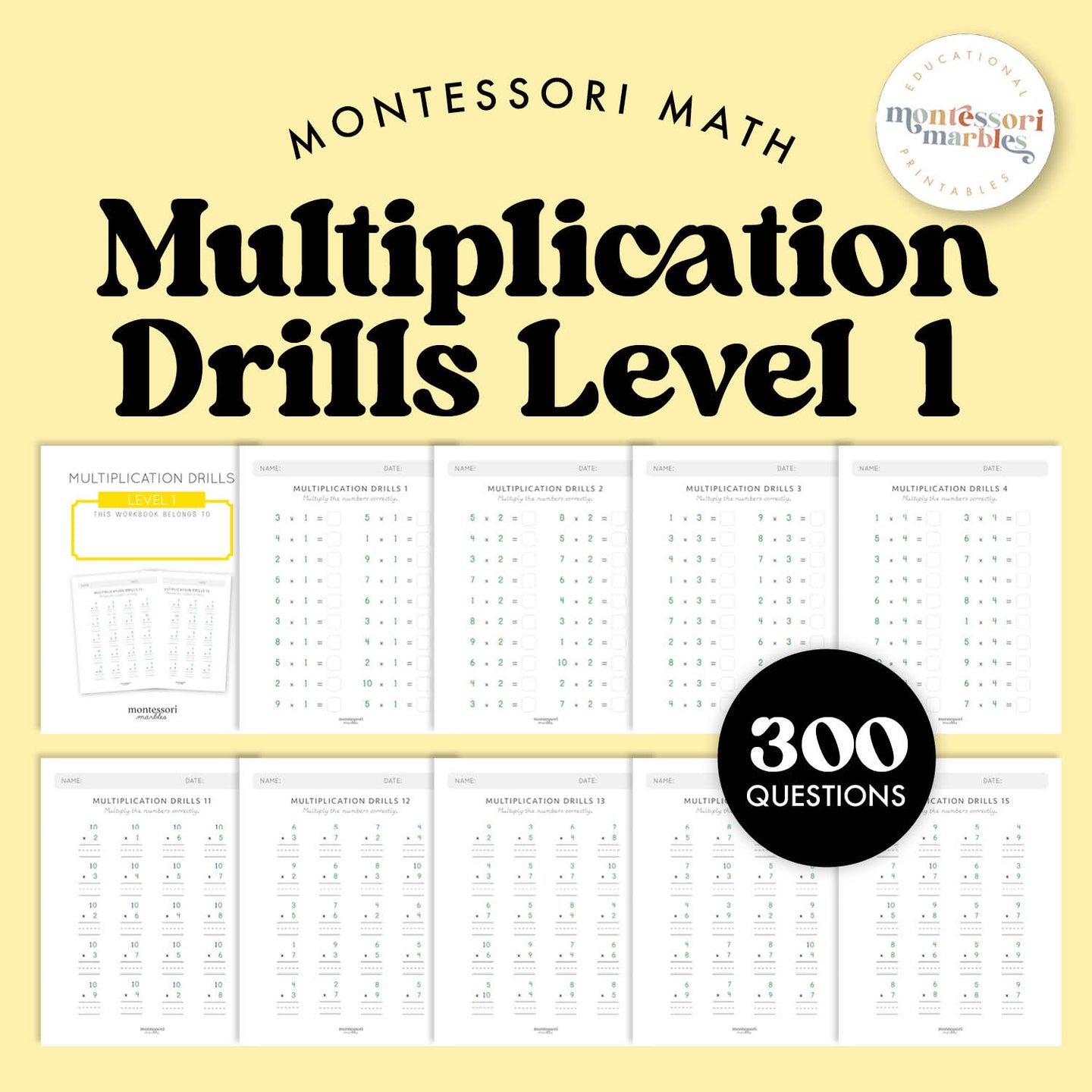 Multiplication Drills Workbook Level 1