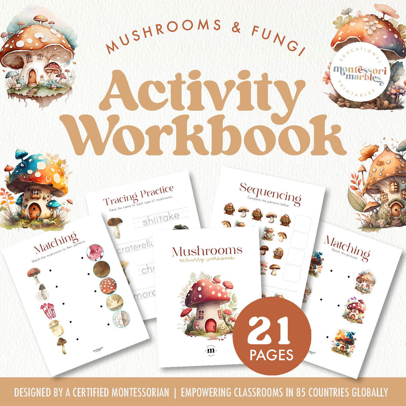 Mushroom workbook exploring fungi and food — ages 3-6