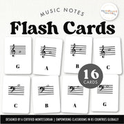 Music notation flash cards for learning musical symbols and notes