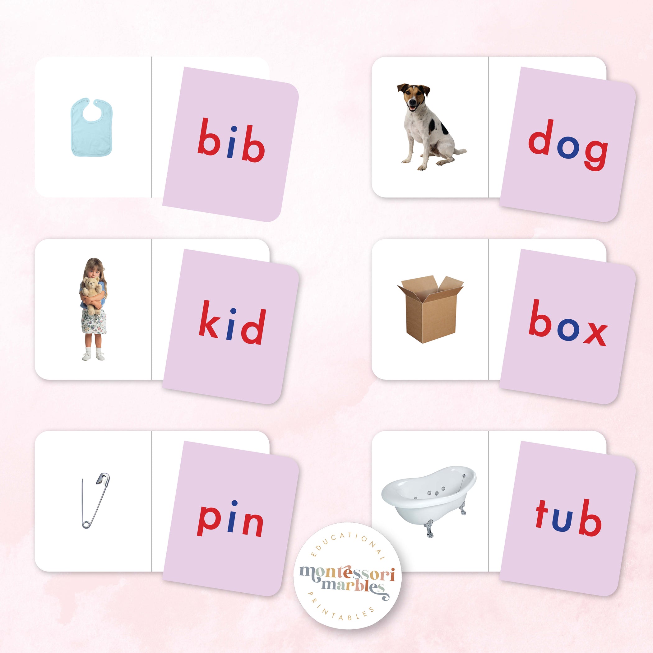 Picture Word Matching Cards | CVC Activities Ages 4-6 — Montessori Marbles