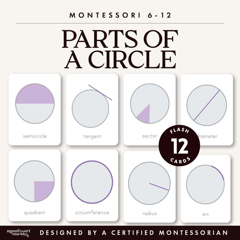 Parts of a Circle Flash Cards