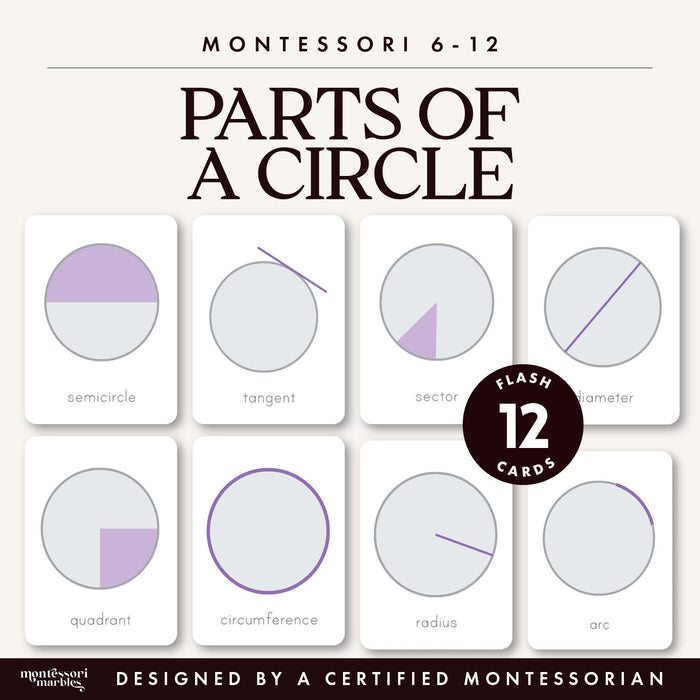 Parts of a Circle Flash Cards