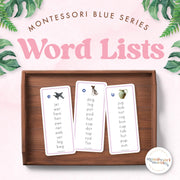 Montessori Pink Series word lists for early reading — ages 3-6