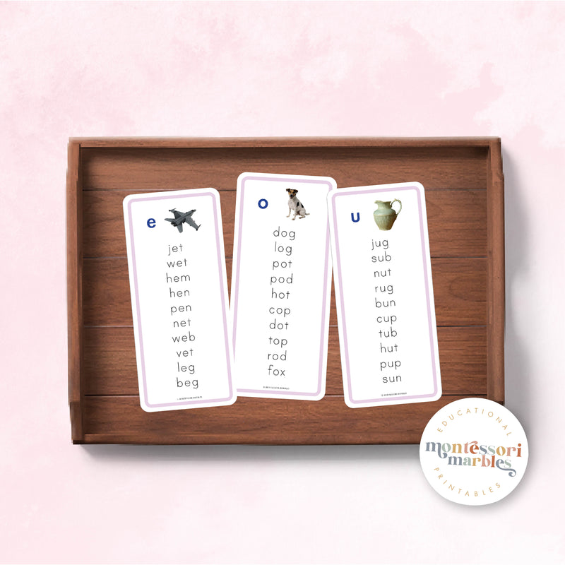 Montessori Pink Series Word Lists