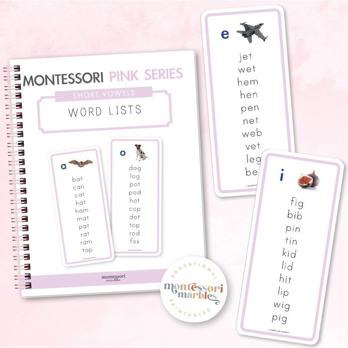 Montessori Pink Series Word Lists