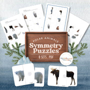 Polar animals symmetry puzzles — two-piece matching with arctic creature designs, ages 3-6