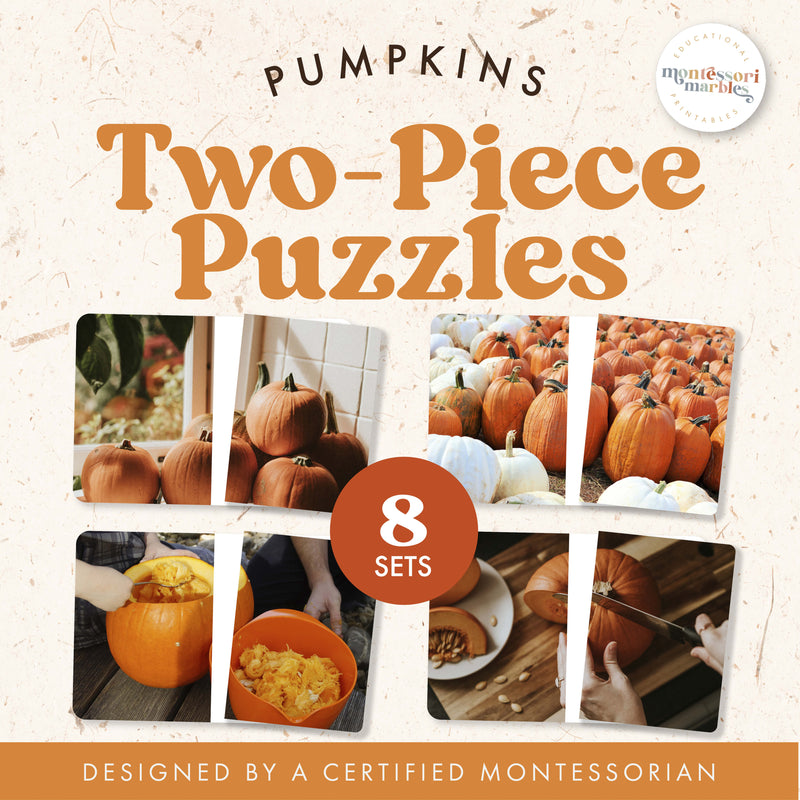 Pumpkin two-piece picture puzzles with real photos — ages 3-6