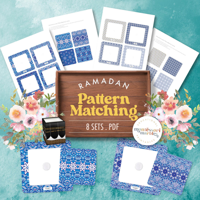 Ramadan blue tile pattern matching puzzle — ages 3-6