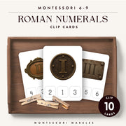 Roman numeral notation clip cards for elementary math practice — ages 6-9