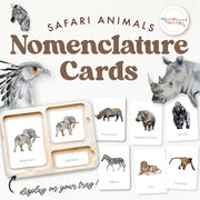Safari animals nomenclature cards for geography and animal identification