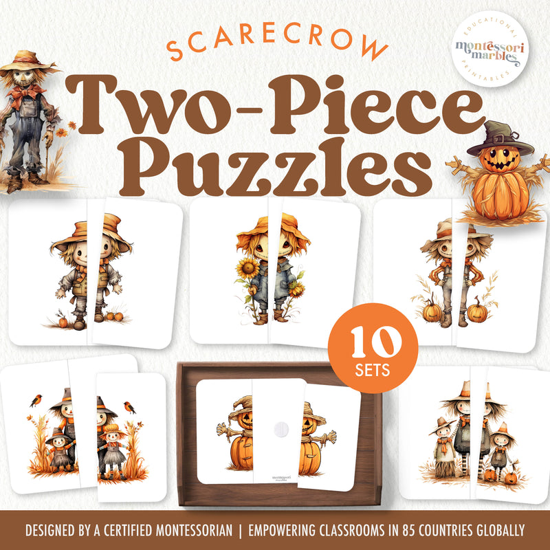Scarecrow symmetry puzzles for harvest season and fall learning — ages 3-6