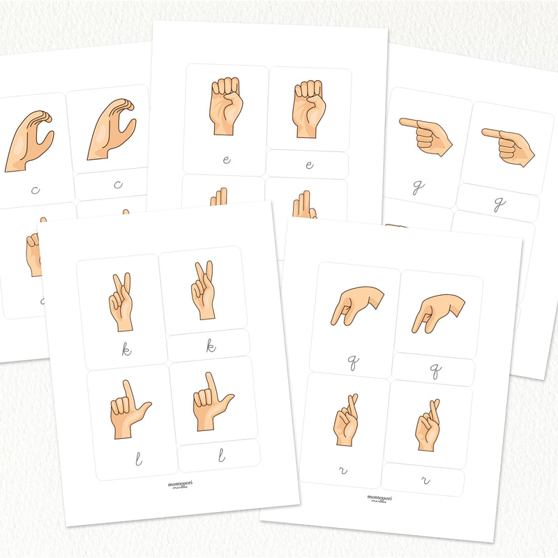 American Sign Language Nomenclature Cards (Cursive)