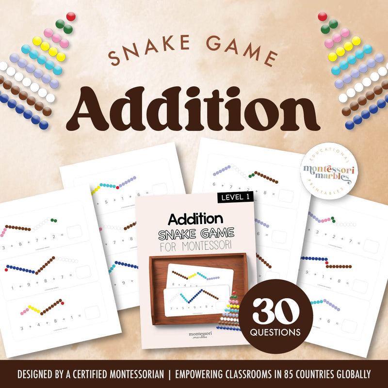 Montessori Snake Game addition workbook for dynamic math operations