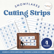 Snowflake cutting strips for fine motor skills and winter season practice