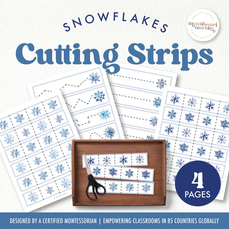 Snowflake cutting strips for fine motor skills and winter season practice