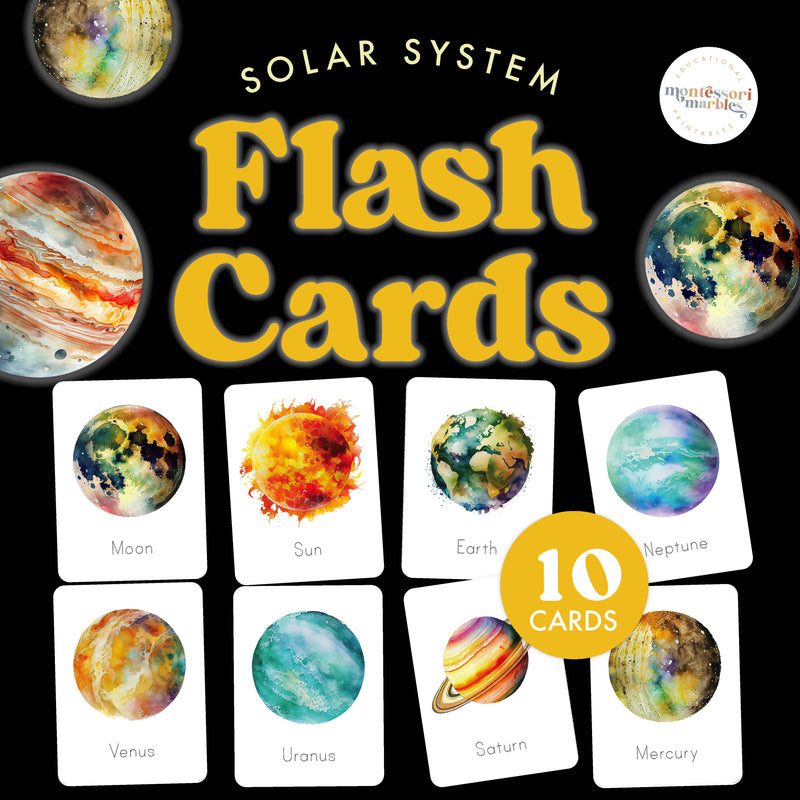 Solar system flash cards for astronomy study