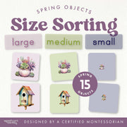 Spring-themed objects for size sorting and sensory exploration — ages 3-6