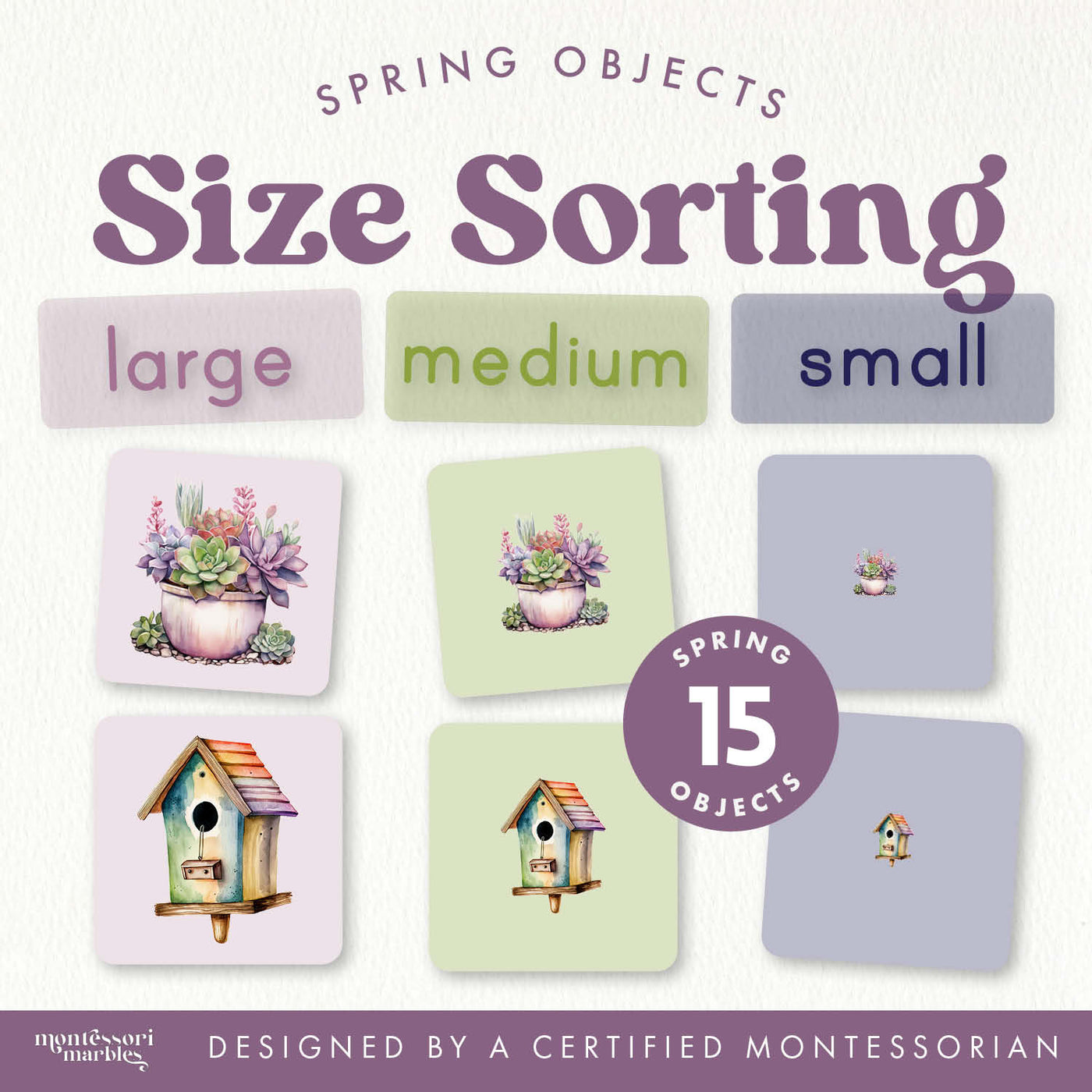 Springtime Sorting Worksheet Spring Size Sorting Cards | Large Medium Small Activity | Montessori ...