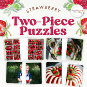 Strawberry completion puzzles with real photos—fruit gardening and fine motor, ages 3-6