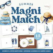 Summer magnifying glass matching activity for seasonal objects — ages 3-6
