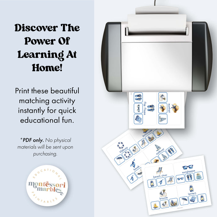 Summer Picture Matching Clip Cards | Montessori Visual Skills Activity for Ages 3-6