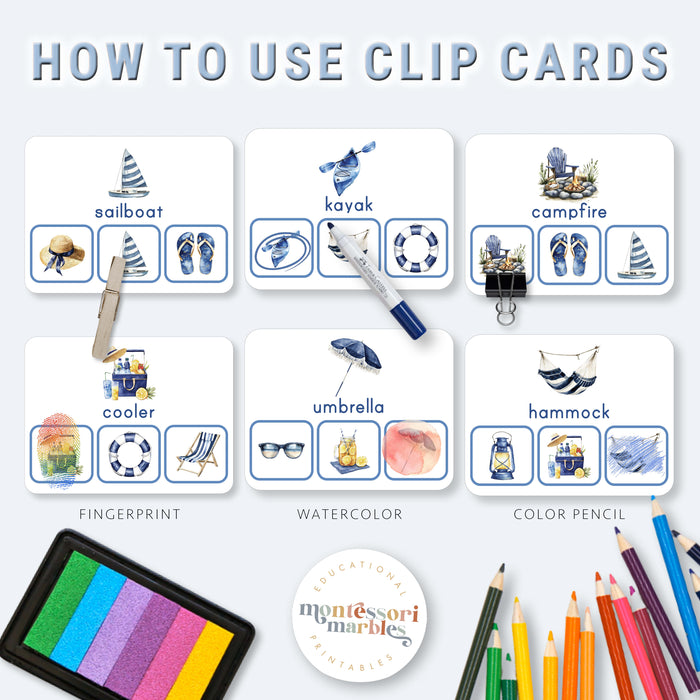 Summer Picture Matching Clip Cards | Montessori Visual Skills Activity for Ages 3-6