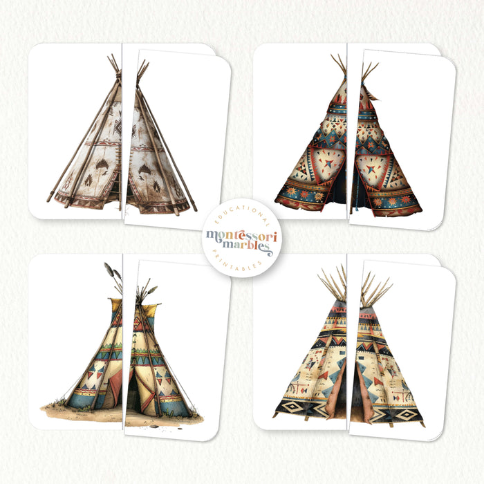 Native American Teepee Puzzles | Montessori Cultural Printable