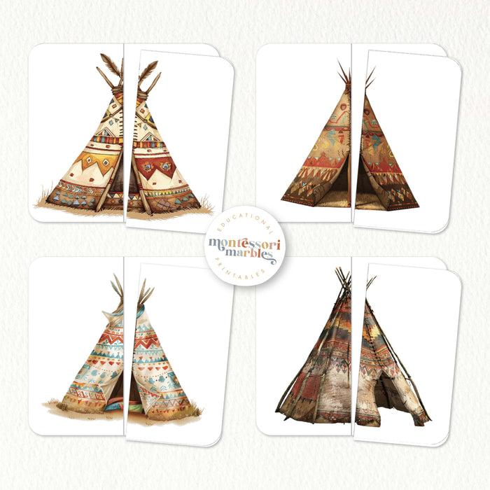 Native American Teepee Puzzles | Montessori Cultural Printable