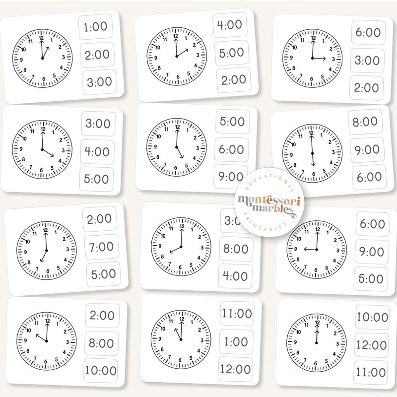 Telling Time By Hour Clip Cards