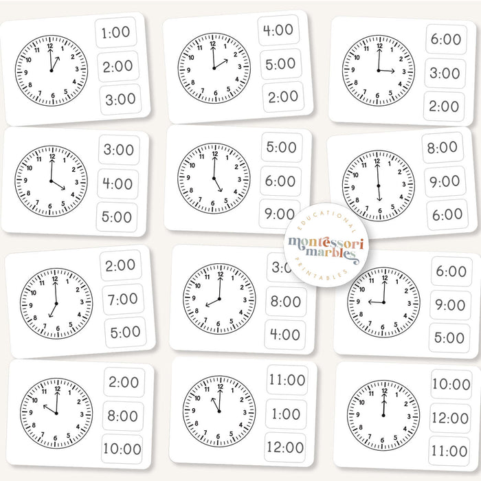 Telling Time By Hour Clip Cards
