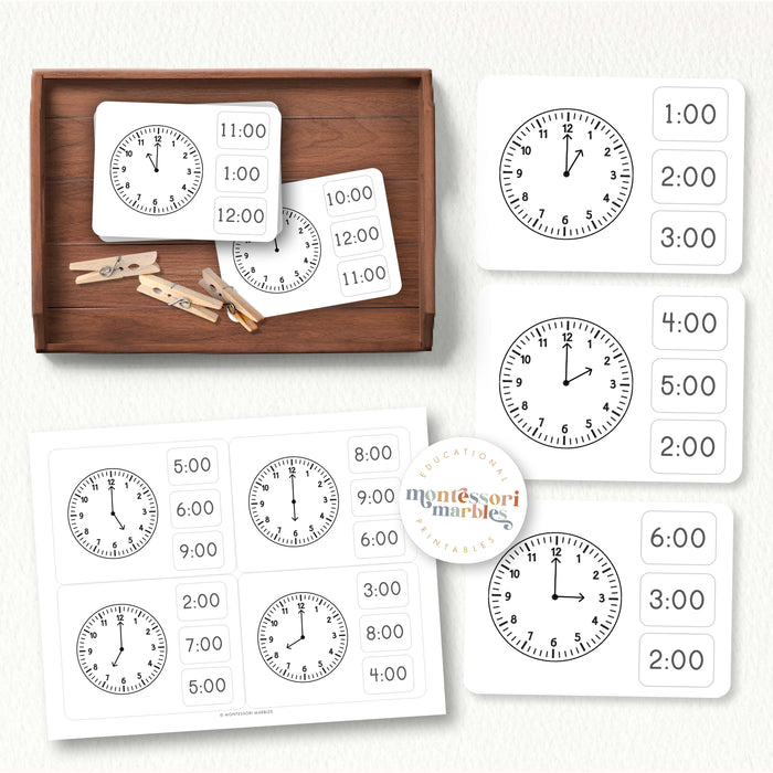 Telling Time By Hour Clip Cards