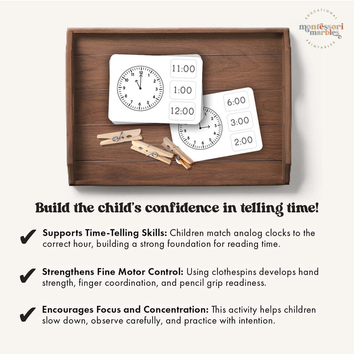 Telling Time By Hour Clip Cards