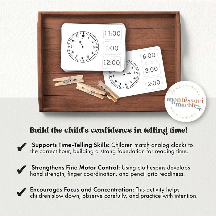 Telling Time By Hour Clip Cards