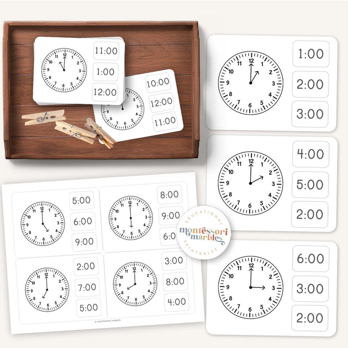 Telling Time By Hour Clip Cards