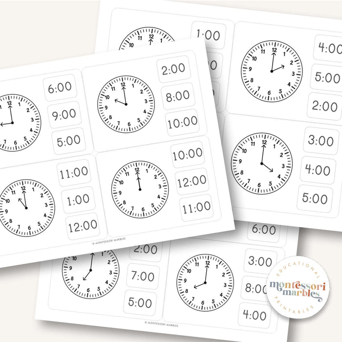 Telling Time By Hour Clip Cards