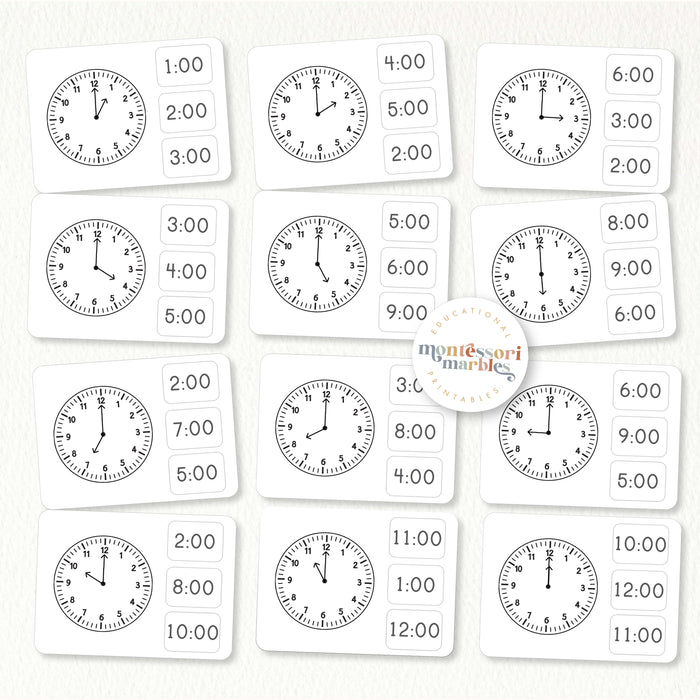 Telling Time By Hour Clip Cards