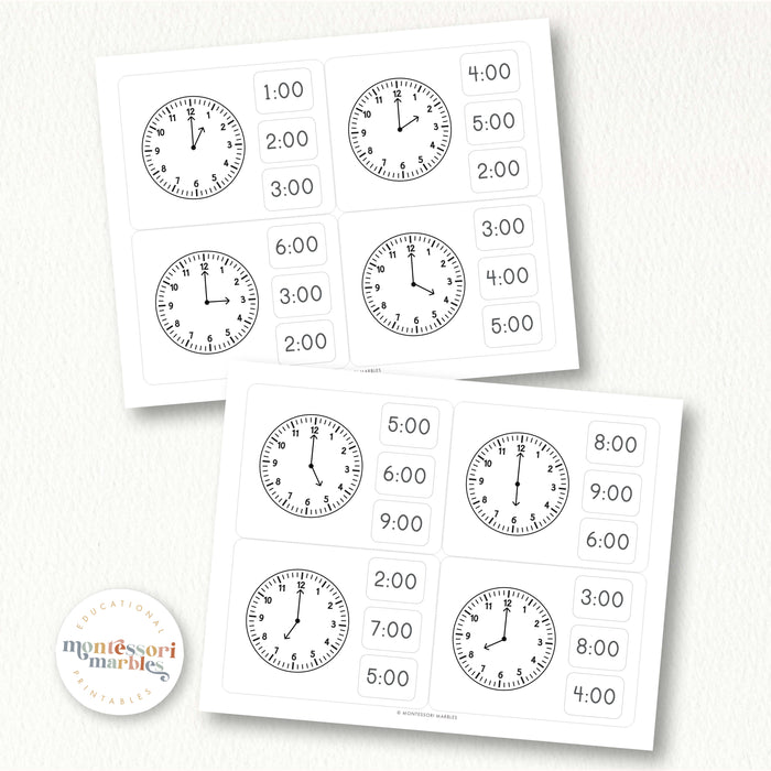 Telling Time By Hour Clip Cards