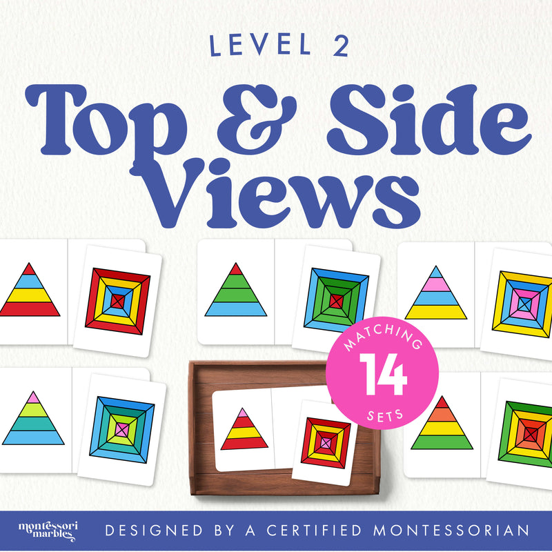 Spatial perspective matching cards with top and side views — level 2